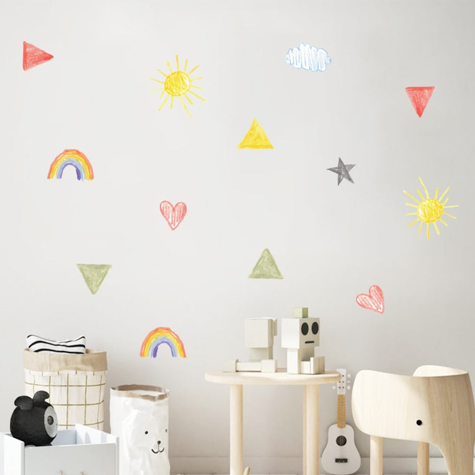 Cartoon Wall Decals Sun Star Rainbow Heart