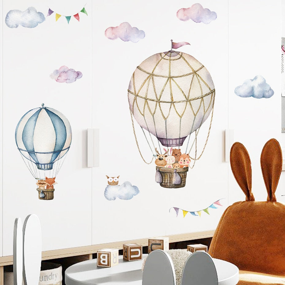 Cartoon Wall Decals Hot Air Balloon Woodland Animals – My Castle Decor