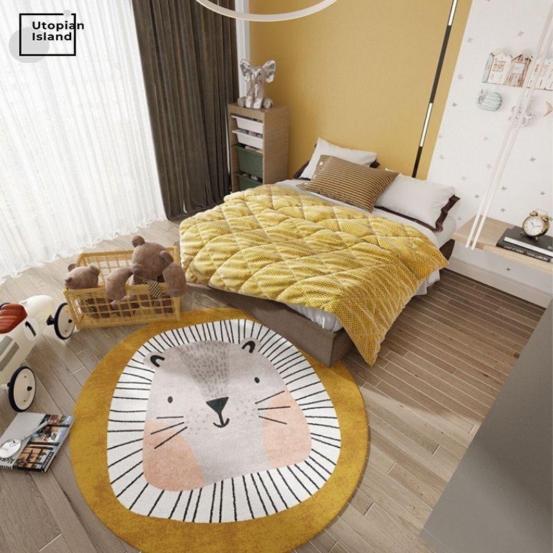 Area Round Rug Cute Animal Portraits