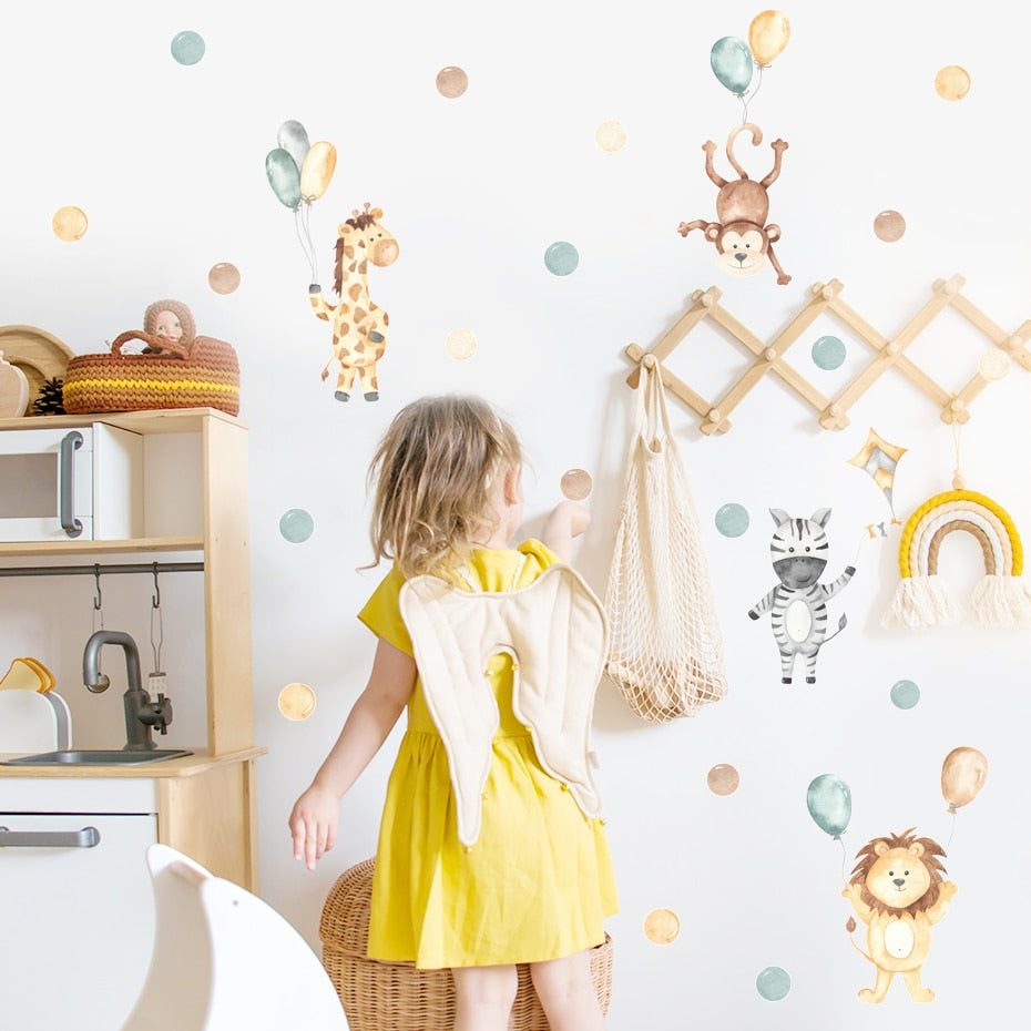 Cartoon Animals Polka Dots Wall Decals