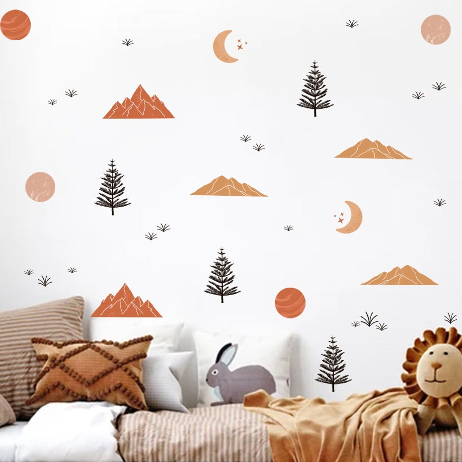 Nursery Wall Decals Abstract Mountain Sun Moon
