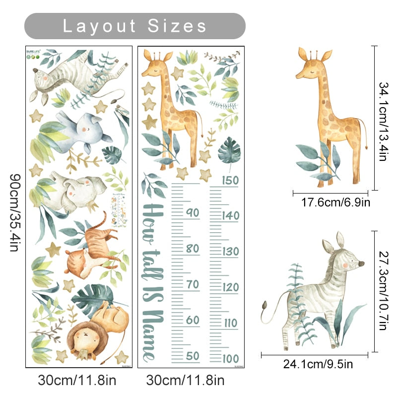 Custom Baby Name Wall Decals Growth Chart Animals
