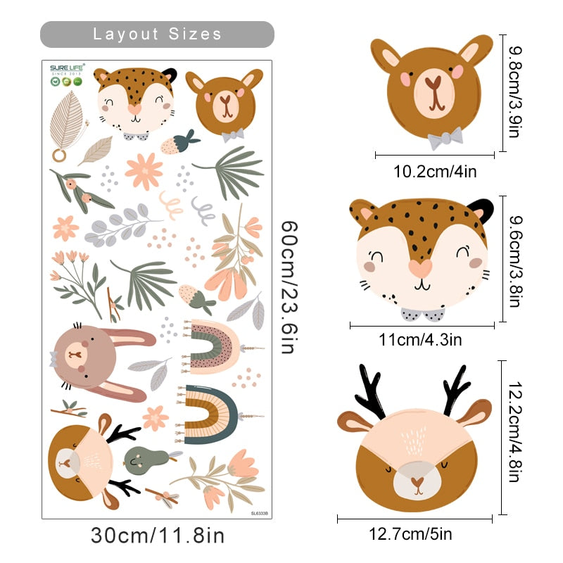 Cartoon Wall Decals Rainbows Cute Animal Faces