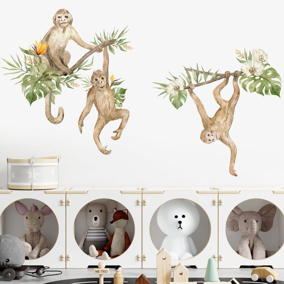 Nursery Wall Decals Monkeys Tropical Flowers