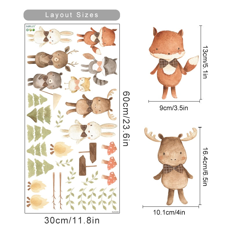 Cartoon Wall Decals Cute Forest Animals