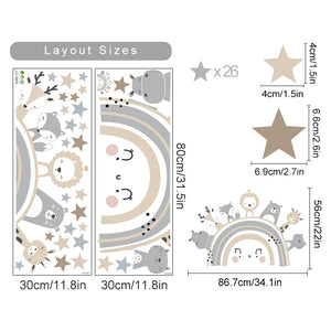 Cute Rainbow Animal Stars Wall Decals