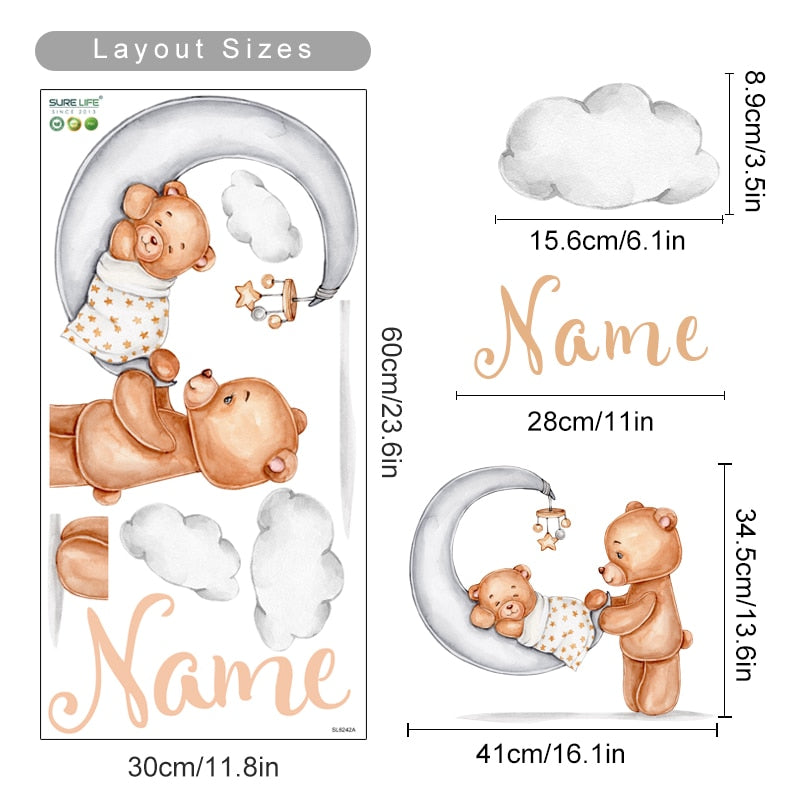 Custom Name Wall Decals Little Bear Stars
