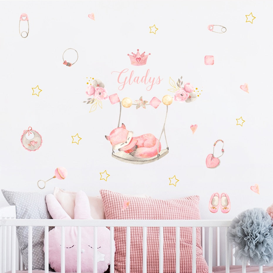 Custom Baby Name Wall Decals Sleeping Fox