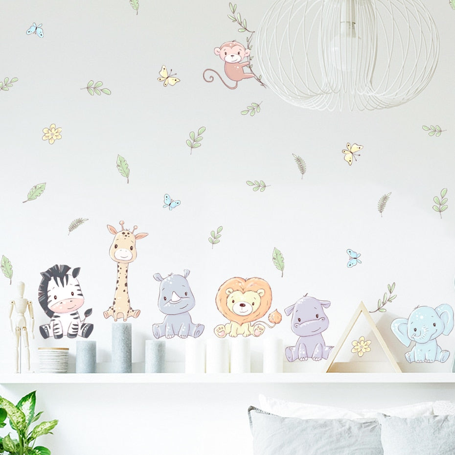 Cartoon Leaves Animal Nursery Wall Decals