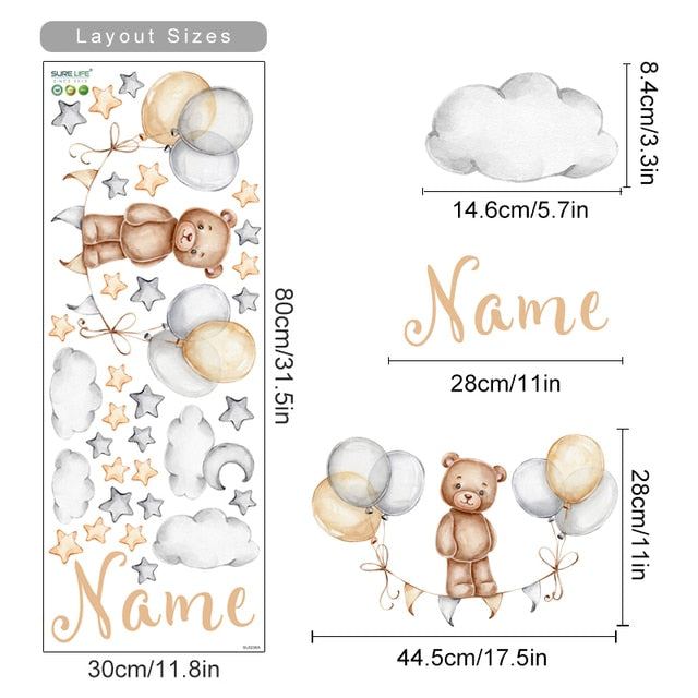 Custom Name Wall Decals Little Bear Stars