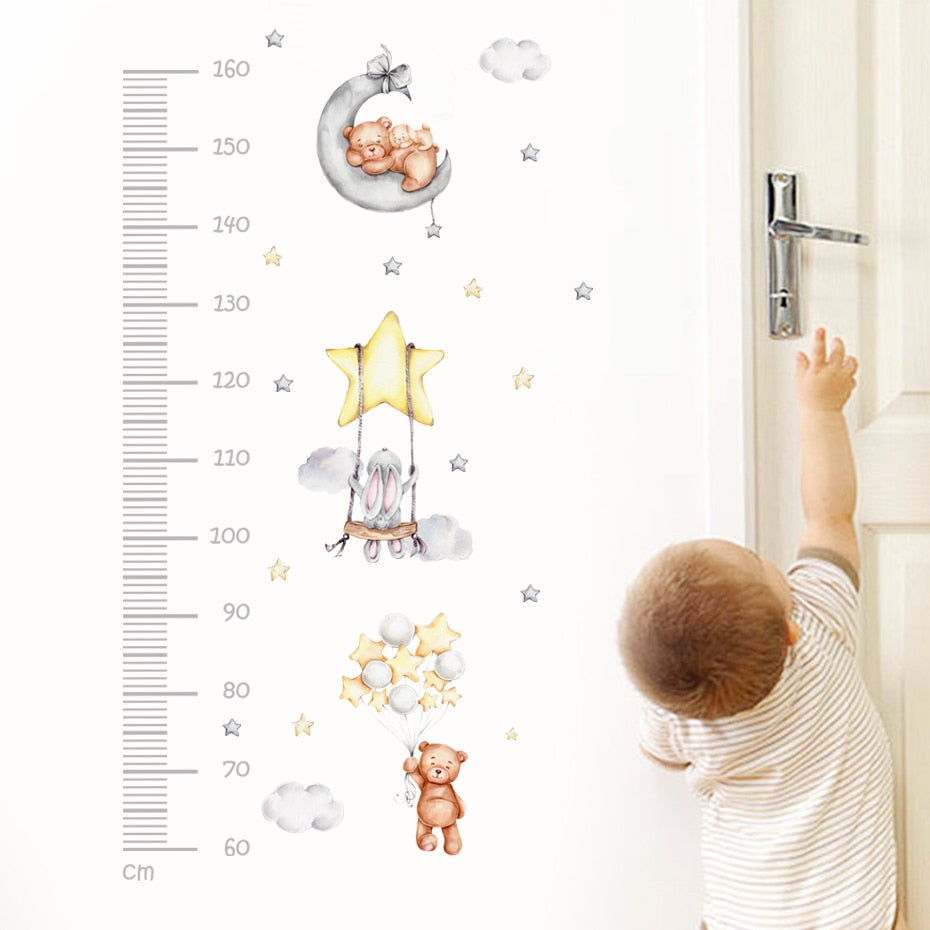 Cartoon Wall Decals Height Measurement Cute Bear