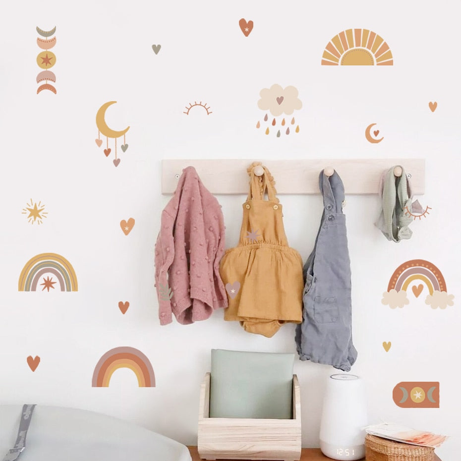 Boho Rainbow Heart Wall Decals