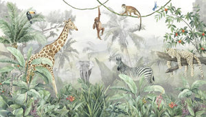 Morning Jungle Animals Nursery Wallpaper Mural