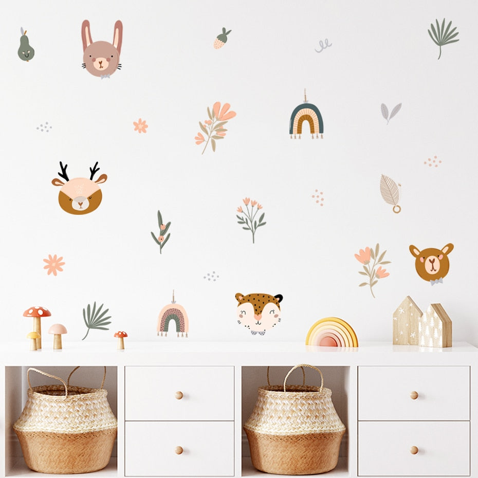 Cartoon Wall Decals Rainbows Cute Animal Faces