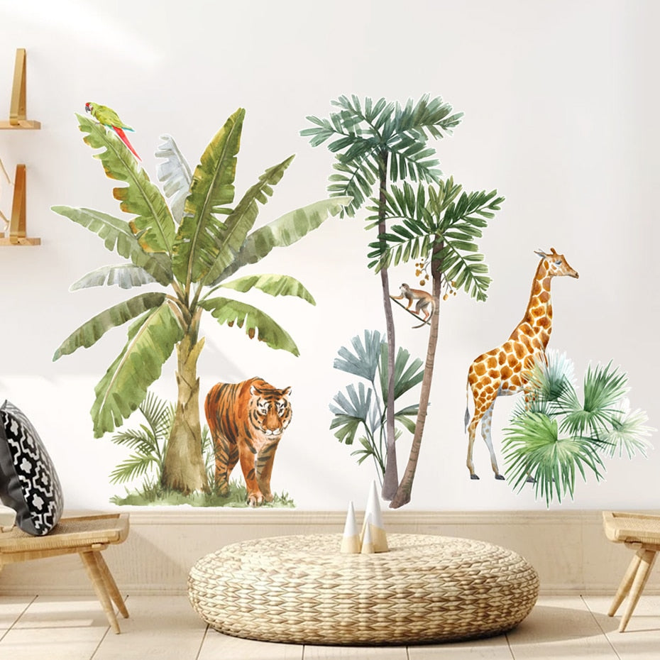 Nursery Wall Decals African Animals Tropical Tree