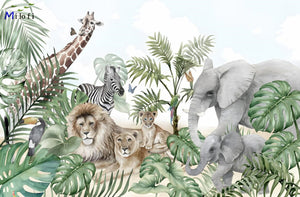 Chilling Lions and Animal Friends Nursery Wallpaper Mural