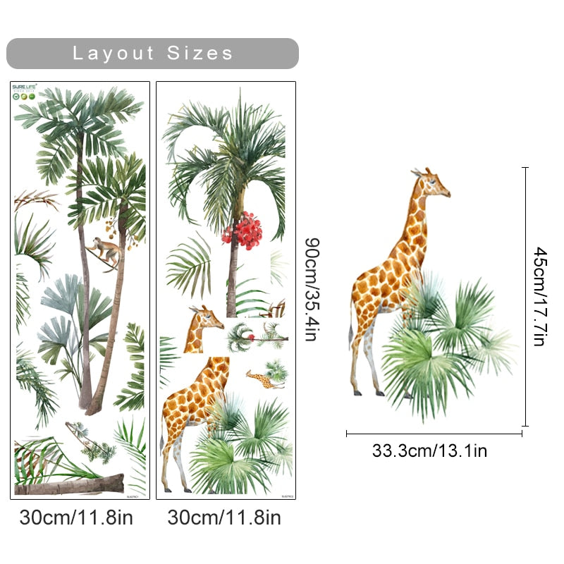 Nursery Wall Decals African Animals Tropical Tree