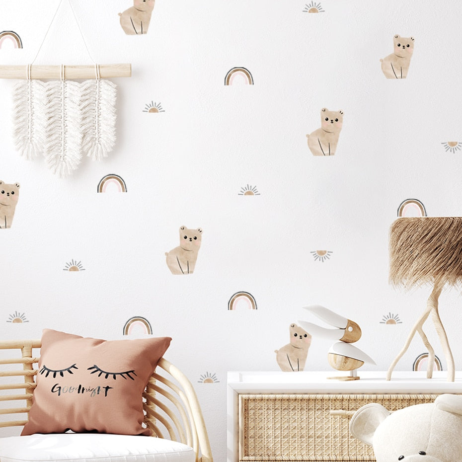 Boho Wall Decals Cute Animal Floral Watercolor