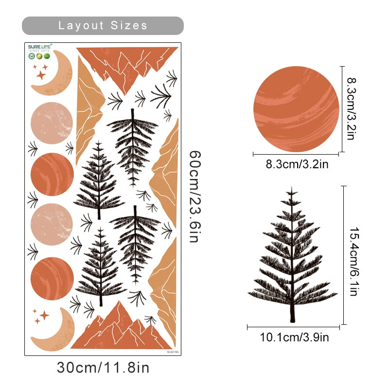 Nursery Wall Decals Abstract Mountain Sun Moon