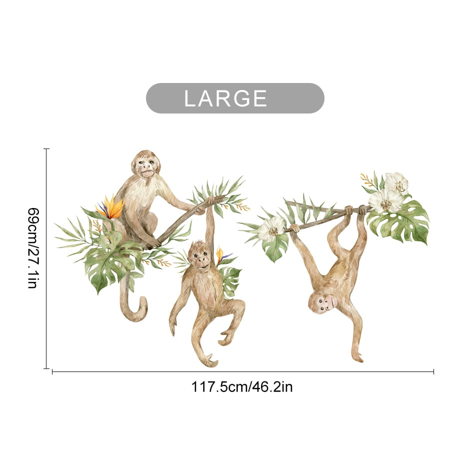 Nursery Wall Decals Monkeys Tropical Flowers