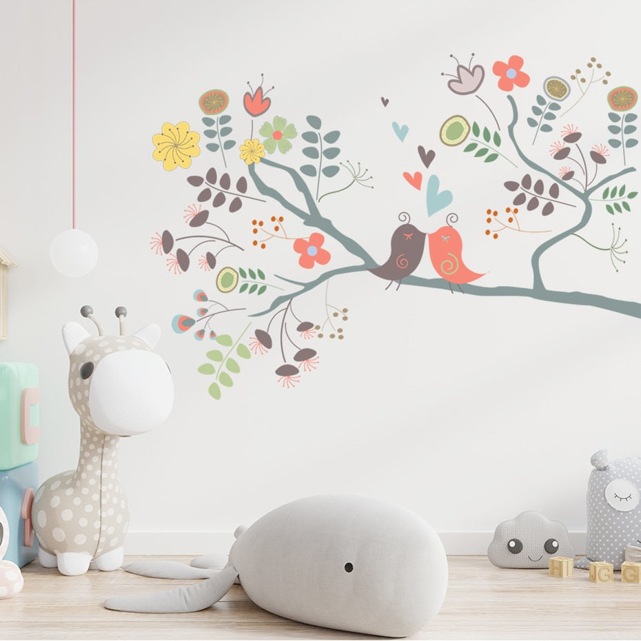 Cartoon Wall Decals Birds Floral Tree Branch