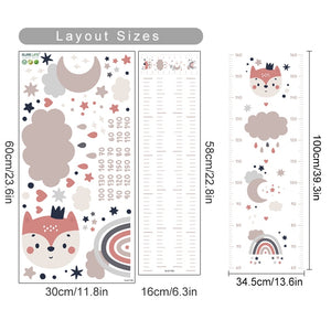 Height Measurement Wall Decals Bear Fox Rainbow