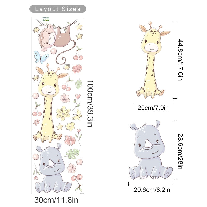 Cartoon Wall Decals Flowers and Cute Animals