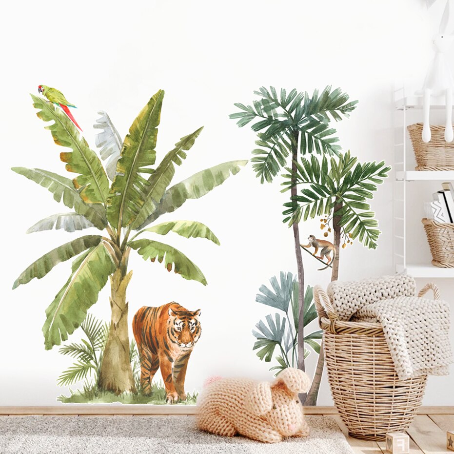 Nursery Wall Decals African Animals Tropical Tree