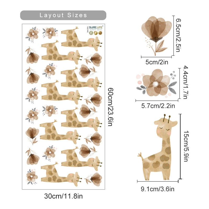 Boho Wall Decals Cute Animal Floral Watercolor