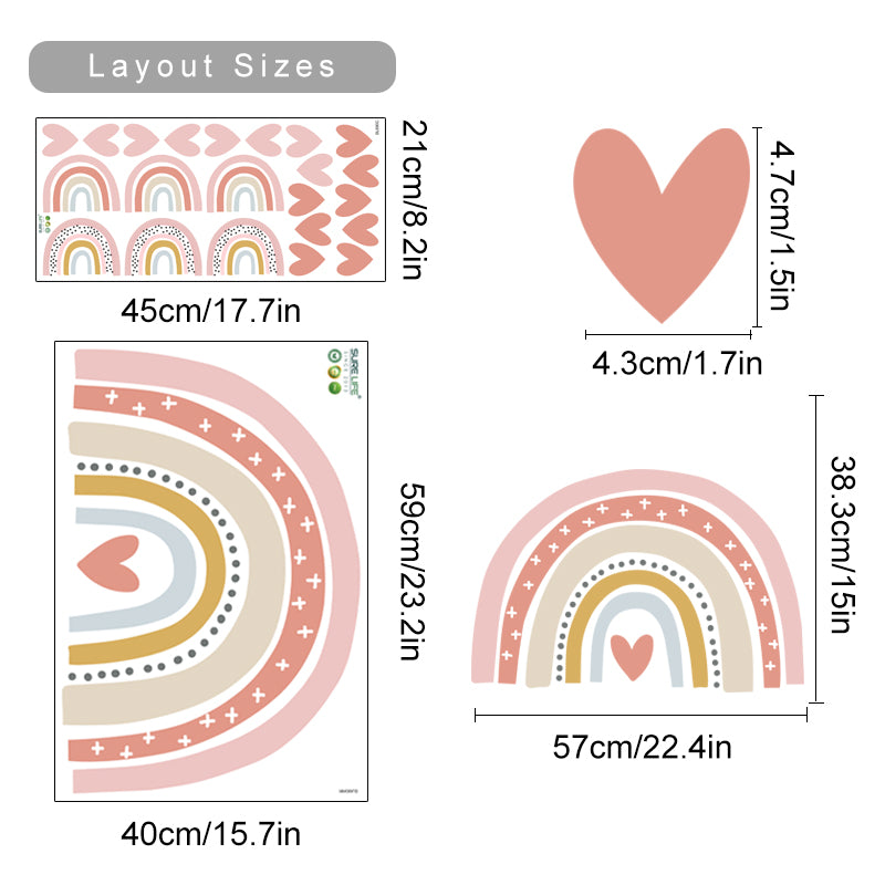Boho Rainbow Hearts Wall Decals