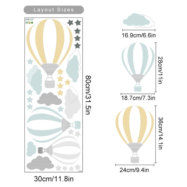 Cartoon Hot Air Balloon Clouds Wall Decals