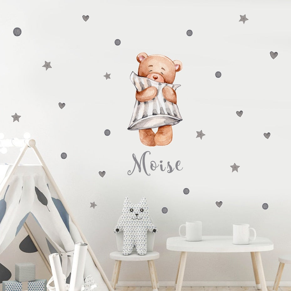 Custom Name Wall Decals Sky Cute Bears