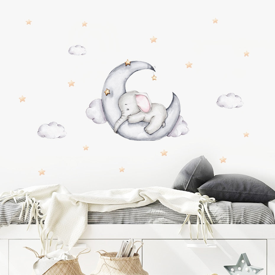 Nursery Wall Decals Elephant Sleeps on the Moon