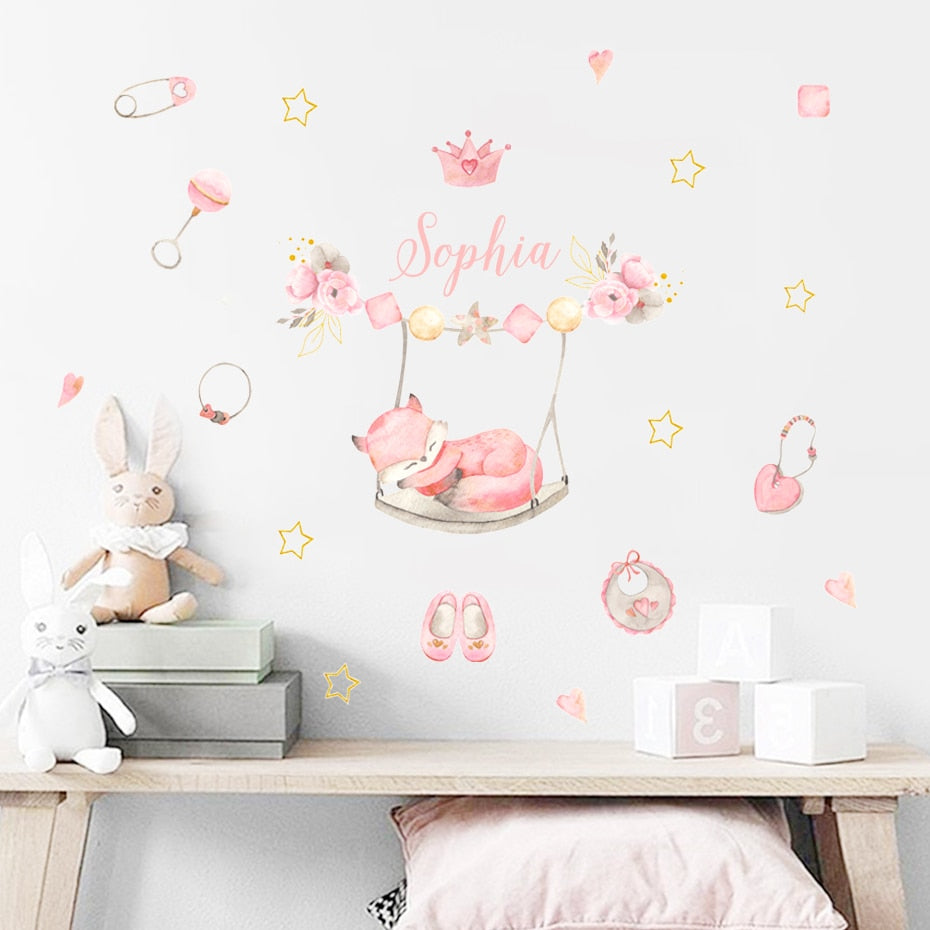 Custom Baby Name Wall Decals Sleeping Fox