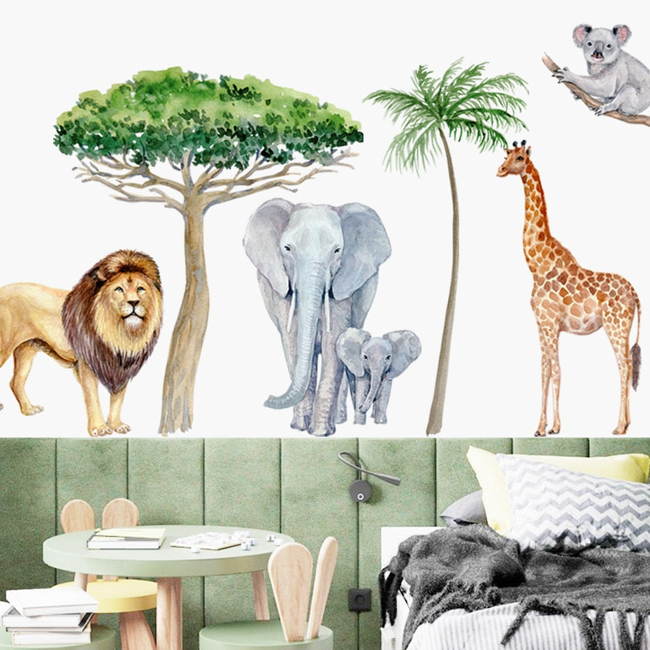 Nursery Wall Decals Large Africa AnimalsTree