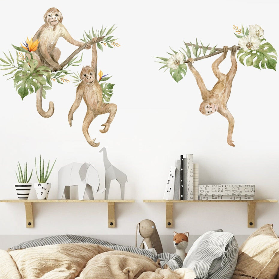 Nursery Wall Decals Monkeys Tropical Flowers