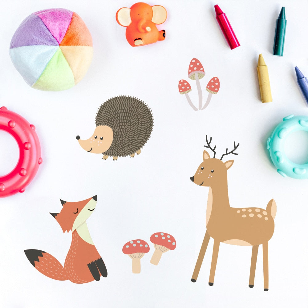 Cartoon Wall Decals Cute Deer Animal Leaves