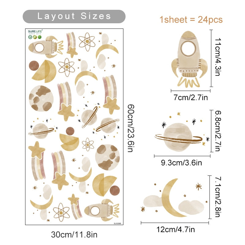 Boho Wall Decals Space Moon Sun Rainbow