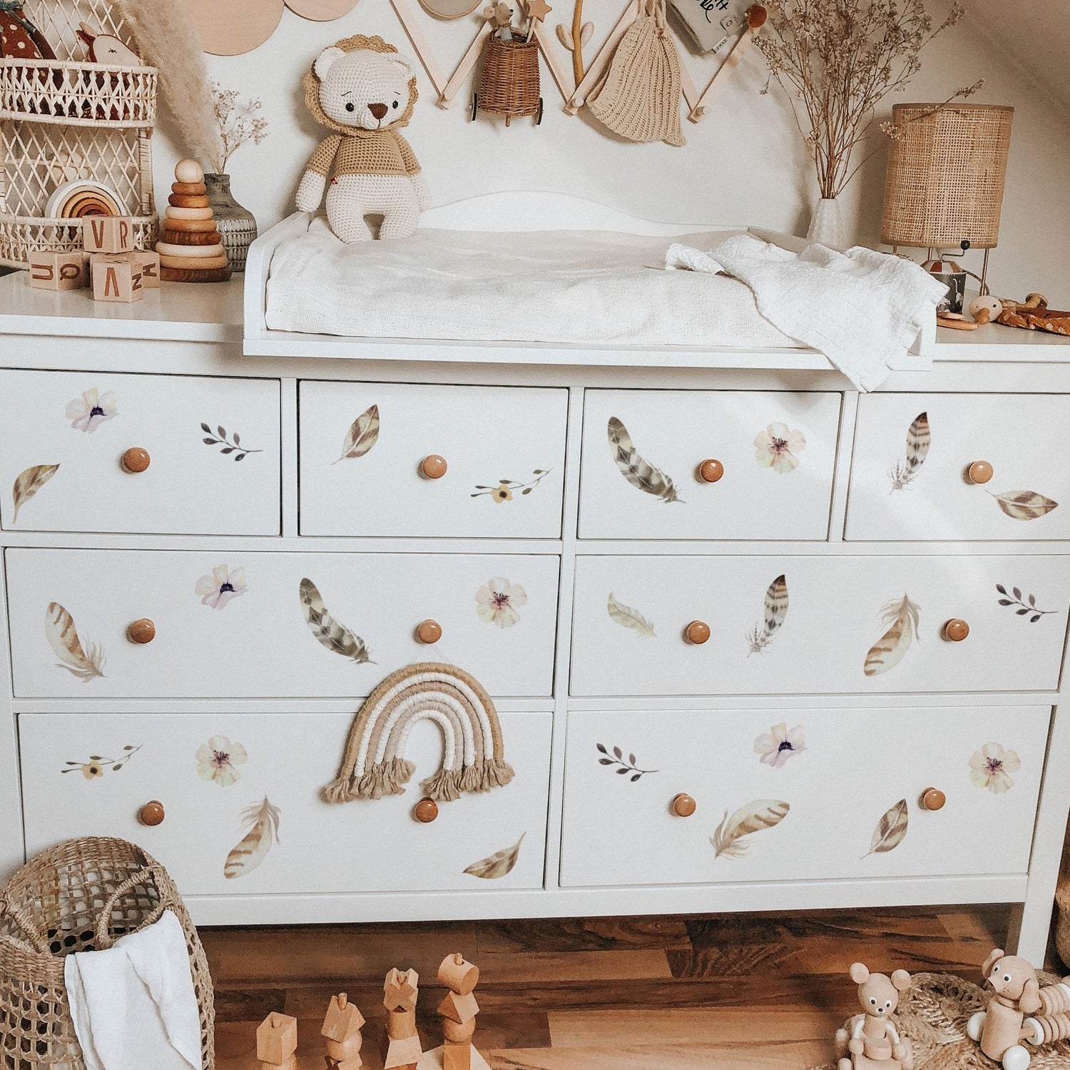 Floral Wall Decals Leaves And Feathers