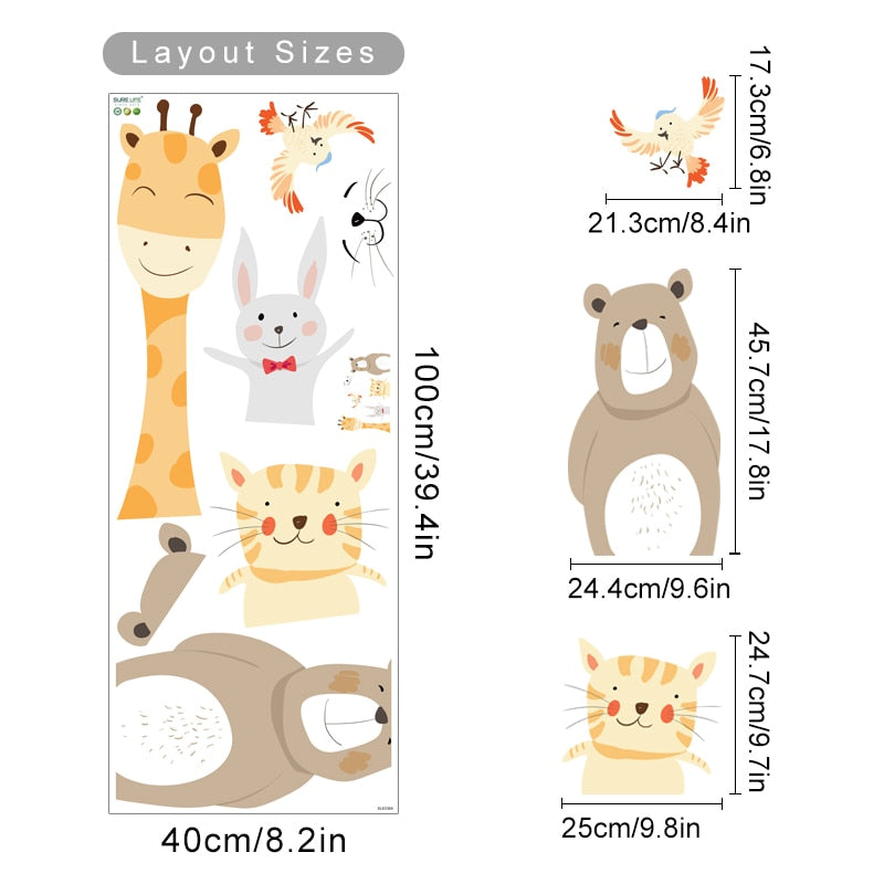 Cartoon Wall Decals Cute Smile Animals