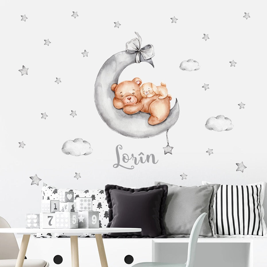 Custom Name Wall Decals Bears Moon Stars