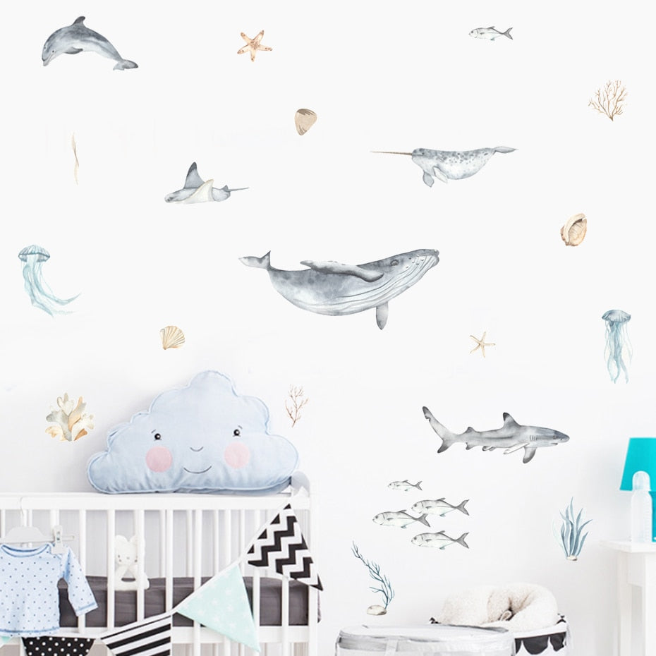Nursery Wall Decals Whale Sharks and Dolphins