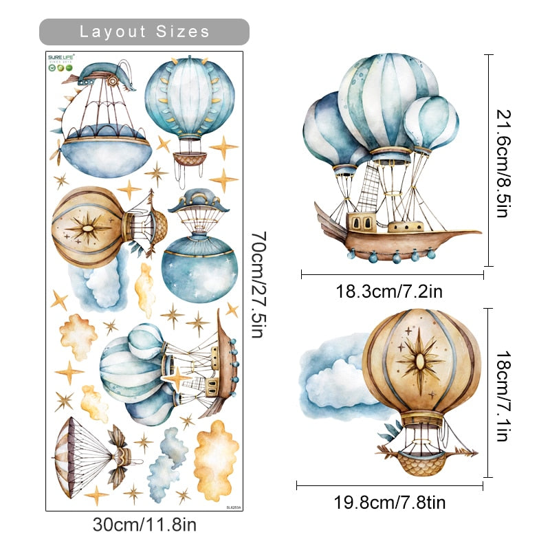Cartoon Wall Decals Hot Air Balloon Sky