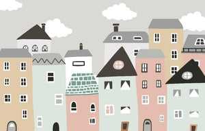 Minimalist Colorful Houses Wallpaper Mural