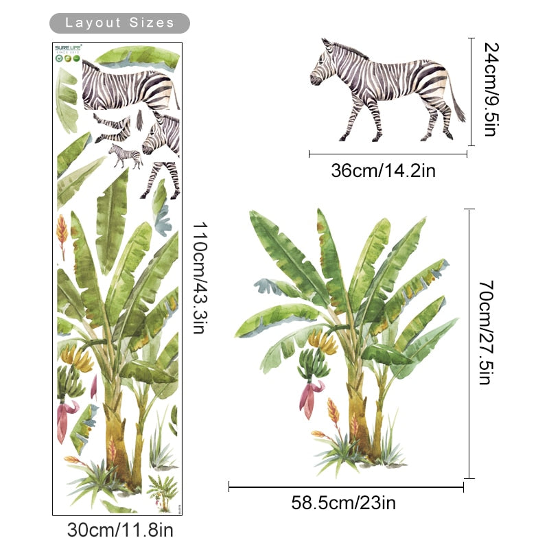 Nursery Wall Decals African Animals Tropical Tree