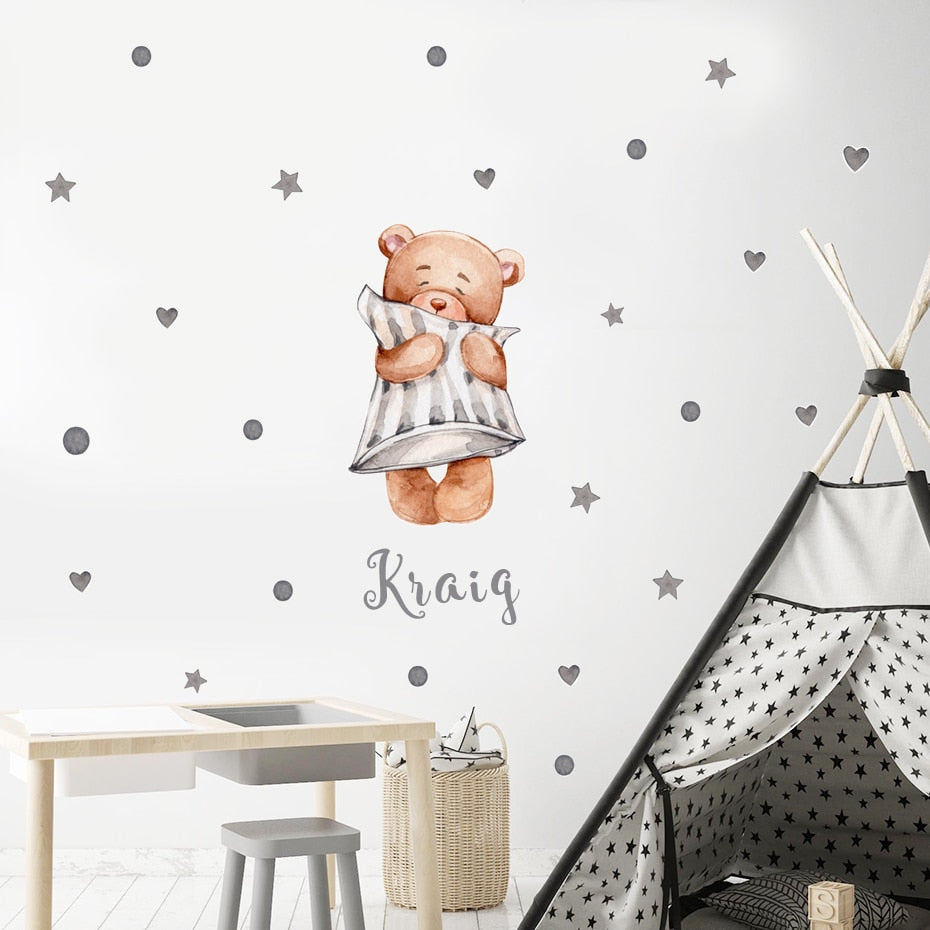 Custom Name Wall Decals Sky Cute Bears