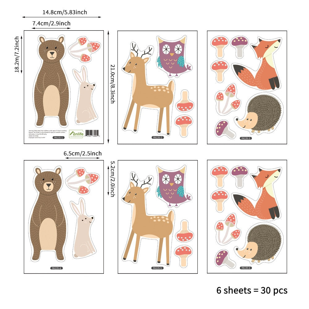 Cartoon Wall Decals Cute Deer Animal Leaves