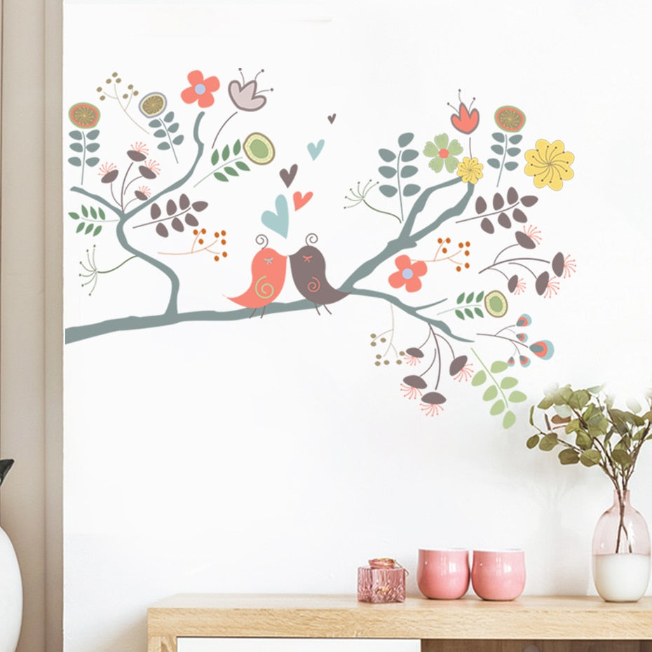 Cartoon Wall Decals Birds Floral Tree Branch