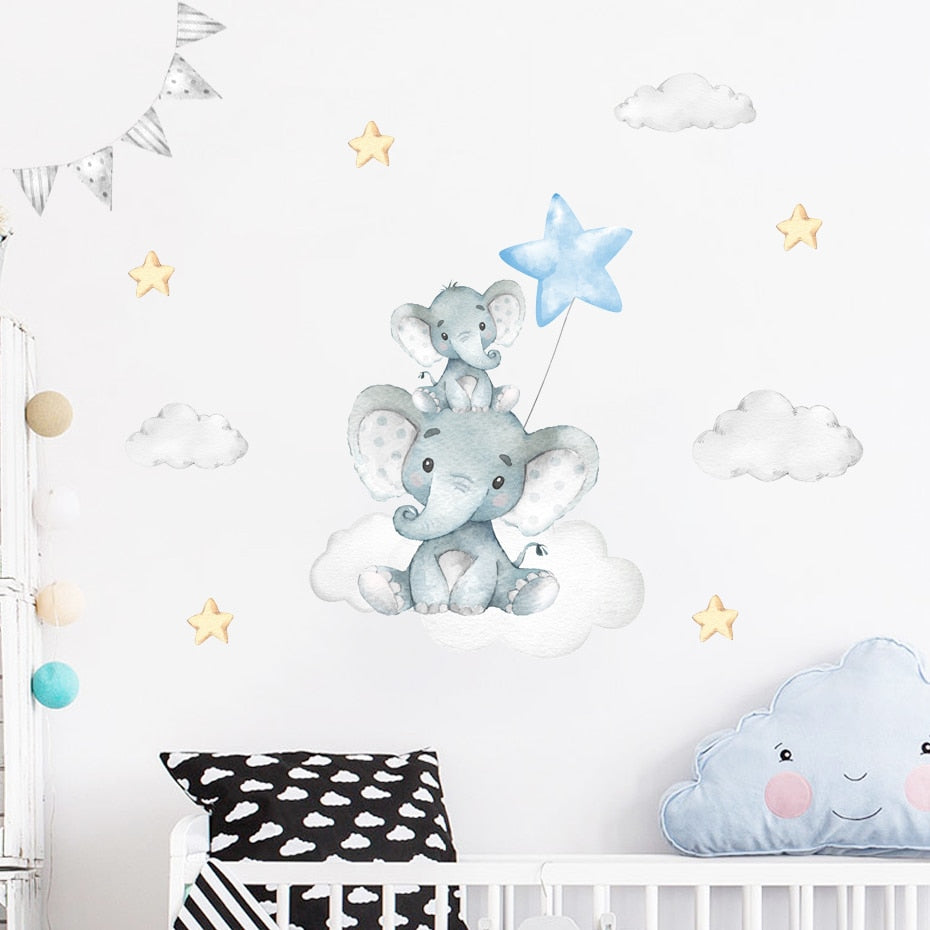 Cartoon Elephant Stars Wall Decals