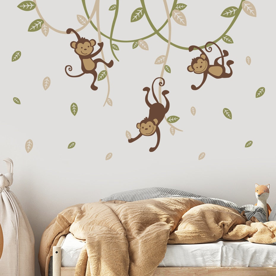 Nursery Wall Decals Jungle Monkey Hanging